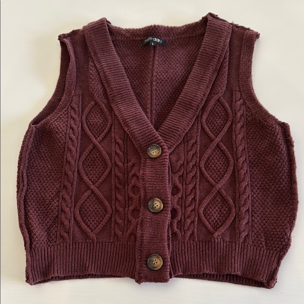 Papermoon Maroon Cable Knit Button Front Vest